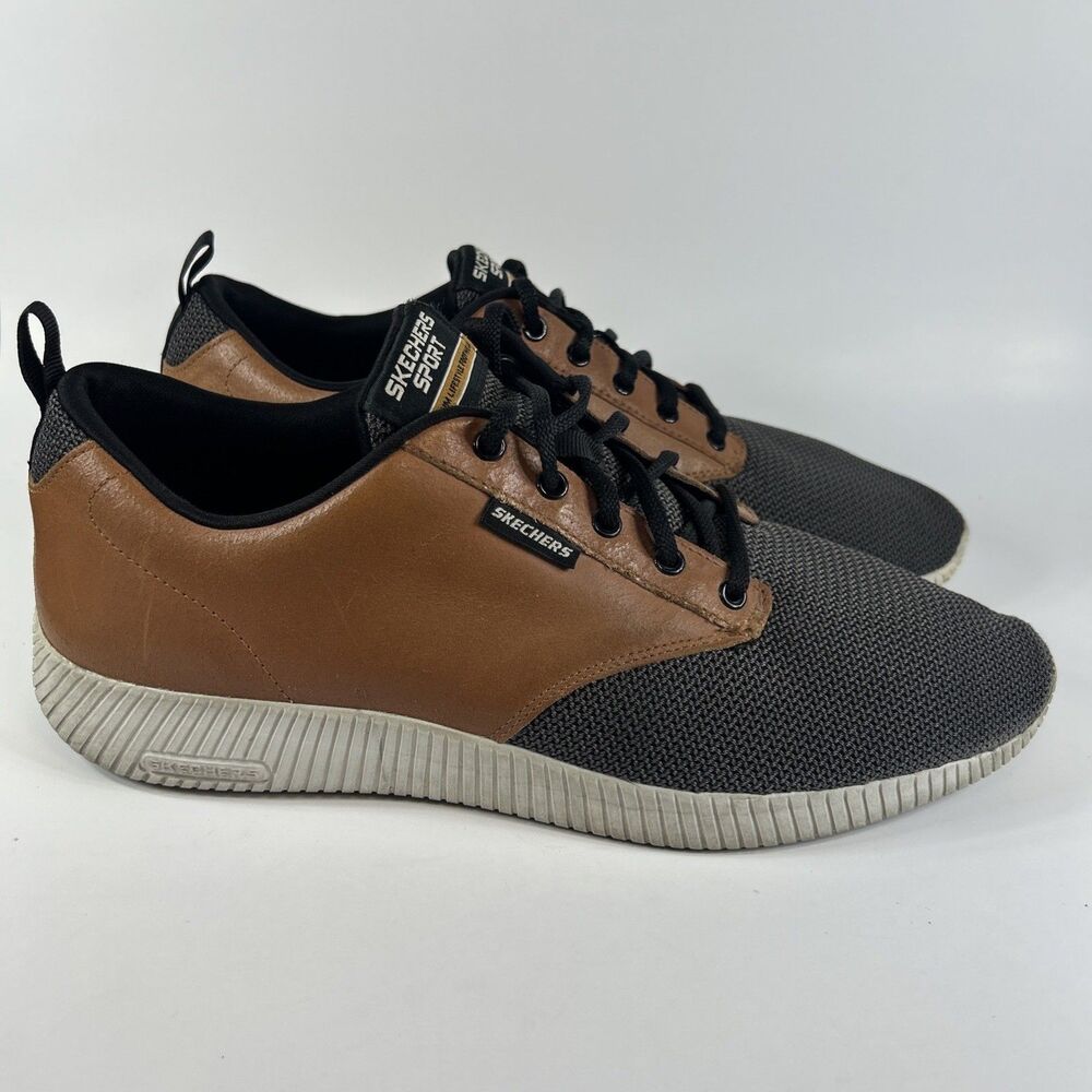 Sketchers Men's Shoes Size 12 Black/Tan Sport Sneakers Leather Mesh